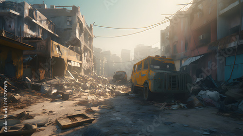  the city has been destroyed and there is a bright sun