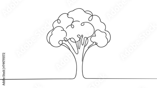 Continuous single drawn one line broccoli vegetables hand-drawn picture silhouette. Line art. Doodle