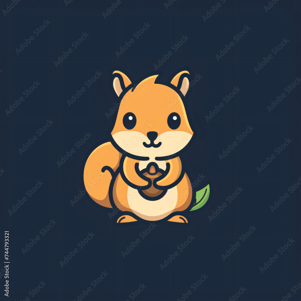 Cartoon logo of a friendly squirrel holding an acorn, cartoon, animal, vector, illustration, cat, cute, squirrel, mammal, design, tail, art, orange, nature, fun, funny, drawing, character, comic