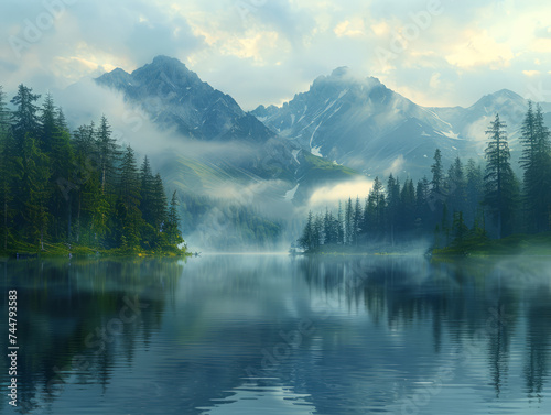 Misty Mountain Lake at Dawn
