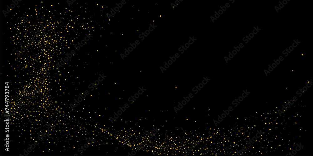 Gold dust. Confetti with gold glitter on a black background. Shiny scattered sand particles. Decorative elements. Luxury background for your design, cards, invitations. Vector Gold dust. Confetti with gold glitter on a black background. Shiny scattered sand particles. Decorative elements. Luxury background for your design, cards, invitations. Vector