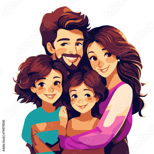 Happy family. Father, mother and children. Vector illustration in cartoon style