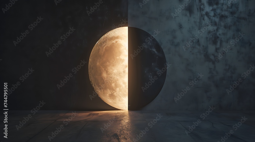 lunar divide: light through shifted spaces - obrazy, fototapety, plakaty 