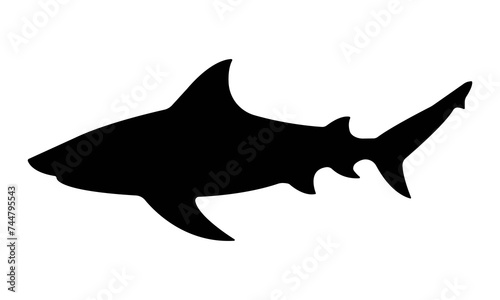 Black Shark Silhouette, Isolated On White Background. Vector Illustration