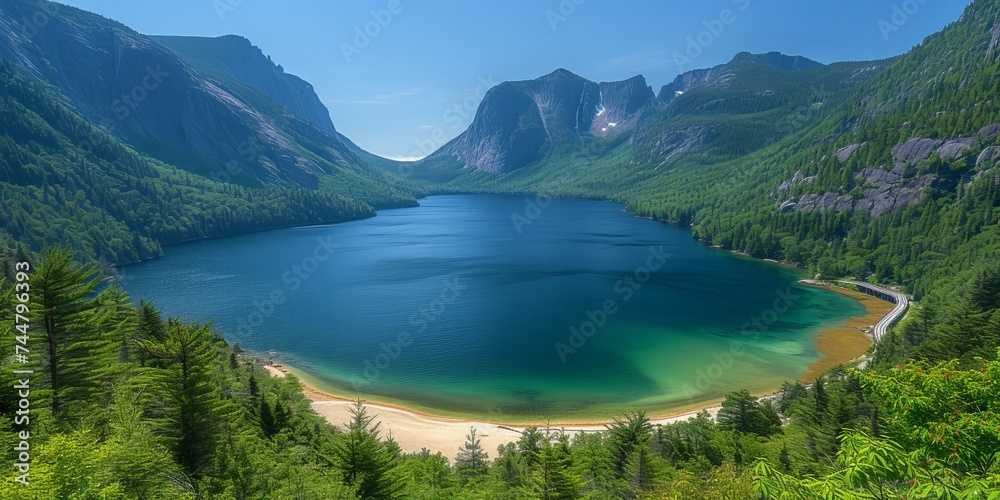 Scenic Overlook of a Secluded Mountain Lake with Vibrant Turquoise Waters and Lush Surrounding Forest