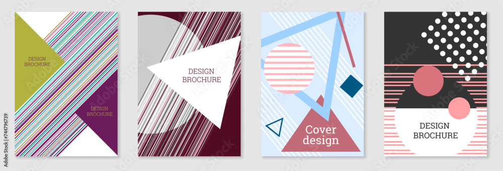 Set of cover design in Memphis style. Geometric design, abstract background. Fashionable bright cover, banner, poster, booklet. Creative colors. Set of cover design in Memphis style. Geometric design, abstract background. Fashionable bright cover, banner, poster, booklet. Creative colors.