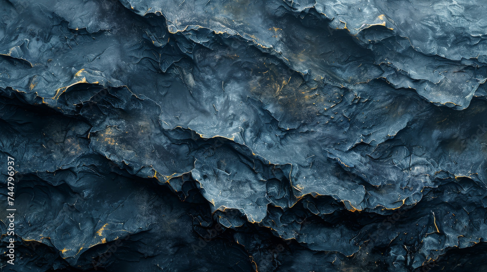 This dark and textured image captures the raw beauty of a stone surface highlighted by striking gold veins This dark and textured image captures the raw beauty of a stone surface highlighted by striking gold veins