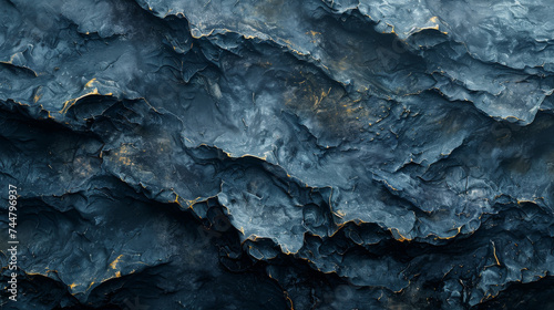 This dark and textured image captures the raw beauty of a stone surface highlighted by striking gold veins