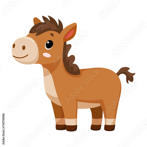 Cute funny horse  happy little equine.   ute farm animal isolated on white background. Flat vector illustration.