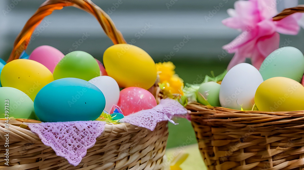 Joyful Traditions Wooden Easter Baskets Filled with Colorful Eggs