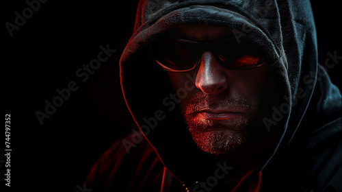 Mysterious person in hood with dramatic lighting on face, conveying themes of secrecy and suspense.