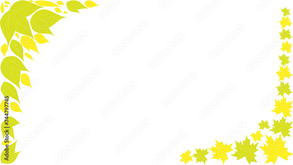 Frame with autumn yellow green leaves, vector illustration of autumn maple leaves Frame with autumn yellow green leaves, vector illustration of autumn maple leaves