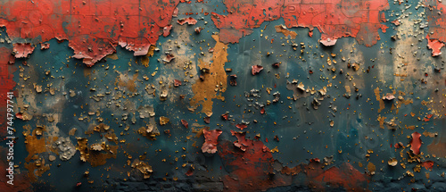 This image features a gorgeously weathered abstract surface with red rust and worn textures photo
