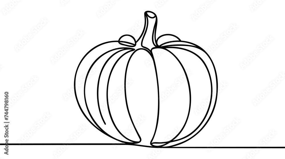 Single continuous line drawing of whole big round healthy organic pumpkin for orchard logo identity. Single continuous line drawing of whole big round healthy organic pumpkin for orchard logo identity.