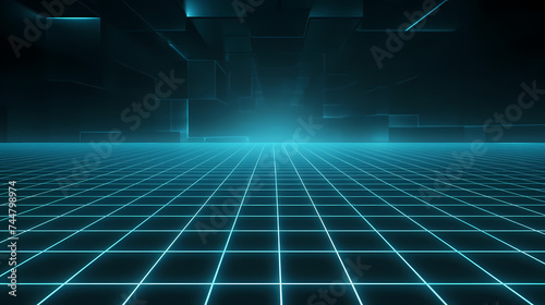 Abstract vector landscape background, cyberspace grid 3d technology vector illustration