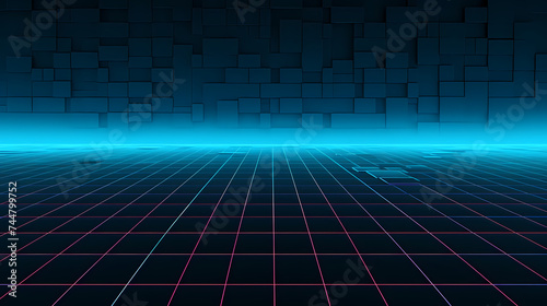 Abstract vector landscape background, cyberspace grid 3d technology vector illustration © ma