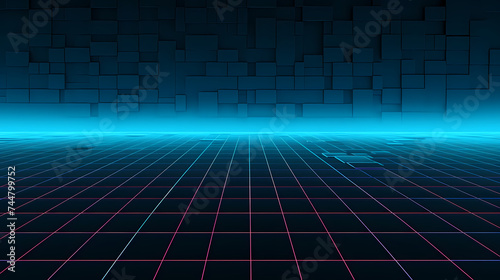 Abstract vector landscape background, cyberspace grid 3d technology vector illustration