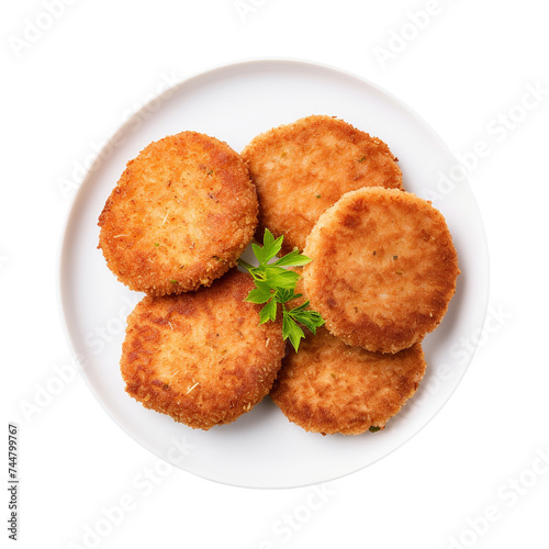 Fried chicken nuggets on a plate isolated on transparent background.