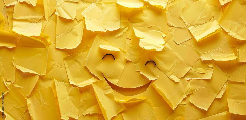 smiling face on yellow sticky note background smiling face on yellow sticky note background