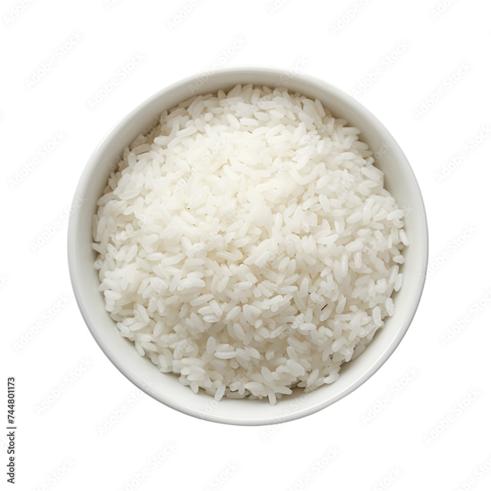 Cooked Rice in a white bowl. Isolated on a transparent background. Cooked Rice in a white bowl. Isolated on a transparent background.