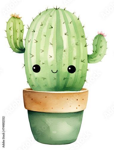 Wallpaper Mural Watercolor illustration of a cartoon kawaii cactus. Transparent background, png Torontodigital.ca