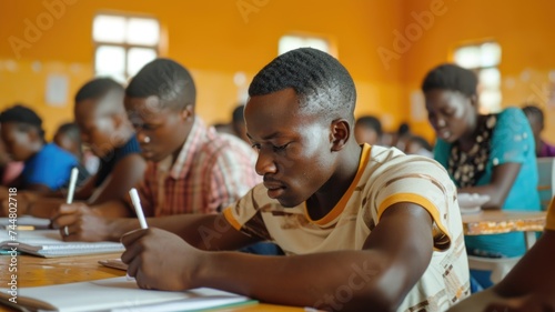African students taking a test in examination room, Student Writing Notes During a Class Lecture