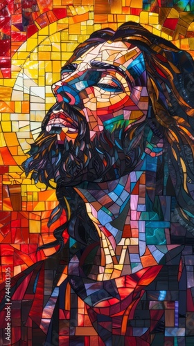Stained glass art of Jesus Christ #744803305