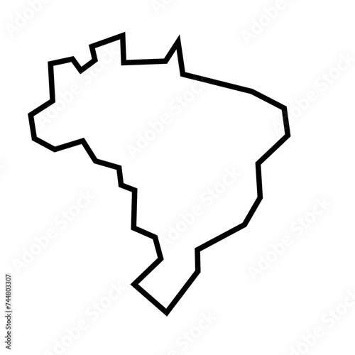 Brazil country thick black outline silhouette. Simplified map. Vector icon isolated on white background.
