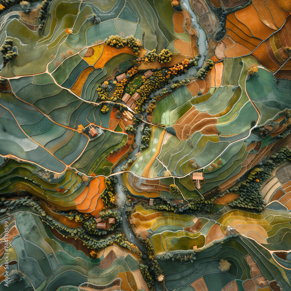 Obraz premium Rural Background. Aerial View of Rural Development. Nature background.