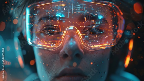 Woman face with futuristic technology concepts and AI-driven innovation, symbolizing the exploration of future technology trends with AI assistance photo