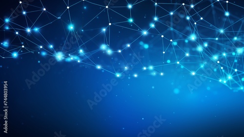 Abstract connected dots on bright blue background. Technology concept