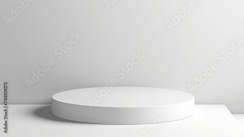 Abstract empty white podium on white background with shadow. Mock up stand for product presentation. 3D Render. Minimal concept. Display product. Banner