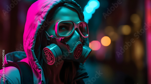  pxt of a woman in a gas mask on halloween night