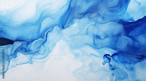 Alcohol Ink Background. Sea Picture. Alcohol Ink Wallpaper. Indigo White Alcohol Ink Background. Aquarelle Canva. Translucent Swirl. Indigo White Watercolour Texture