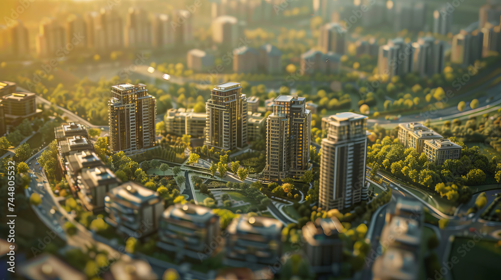 Fototapeta premium City Background. Aerial View of City Development. Nature and Culture Background.