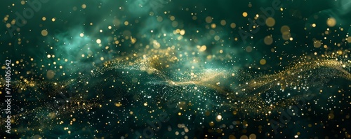Sparkling green and gold glitter, abstract background photo