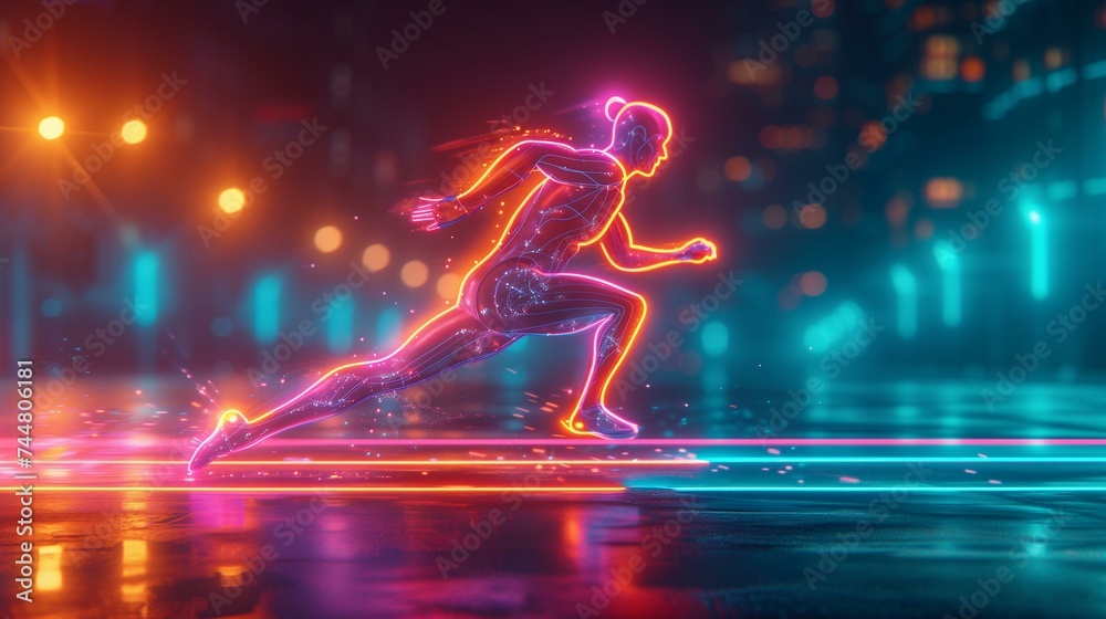 Neon Runner in Futuristic Cityscape