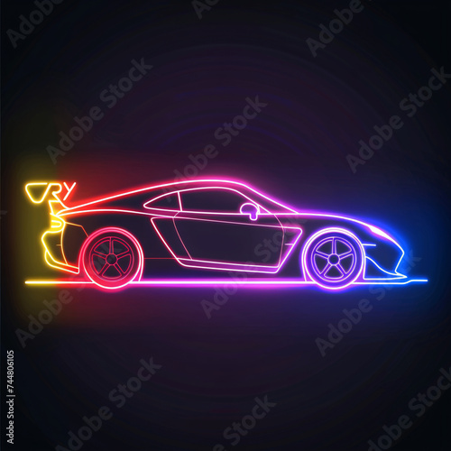 fast modern car Neon Line Art Logo on Black Background  car  auto  automobile  vehicle  sport  transport  vector  transportation  speed  design  wheel  3d  luxury  race  sports  illustration  model