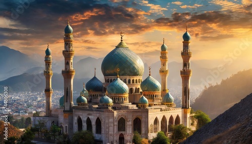 Ramadan, month of fasting concept. mosques on blurred background 