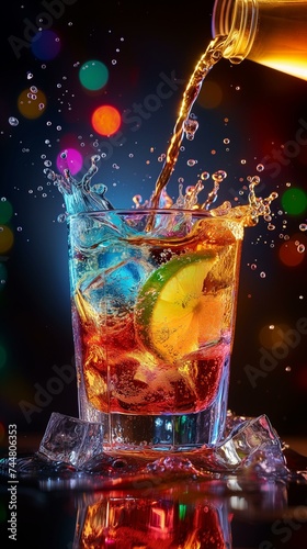 Vibrant Cocktail Splash with Citrus and Bubbles