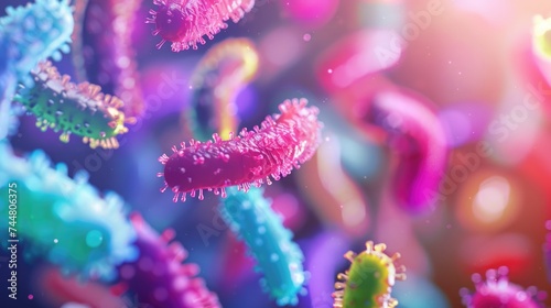 Closeup macro image of viruses  bacteria and organic tissues. Abstract background. Healthcare  hygiene and personal care concept. AI-generated.