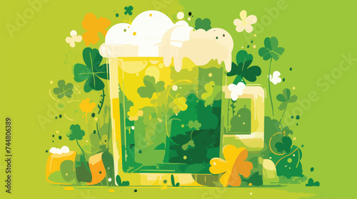 Lucky Beer 4 Leaf Clover Banner Background Vector Art for Design