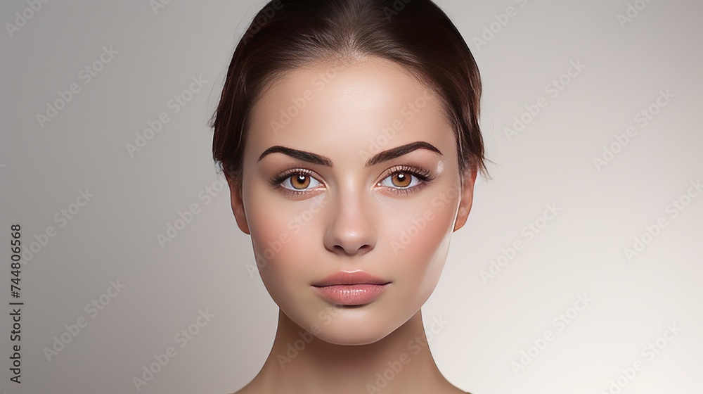 Beautiful woman face close up studio on white Beautiful woman face close up studio on white