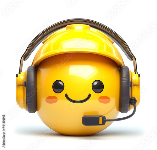 AI generated illustration of an emoji wearing a safety helmet and headphones © Guga
