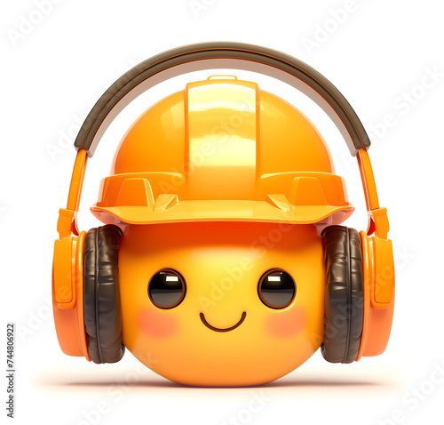 AI generated illustration of an emoji wearing a safety helmet and headphones © Guga