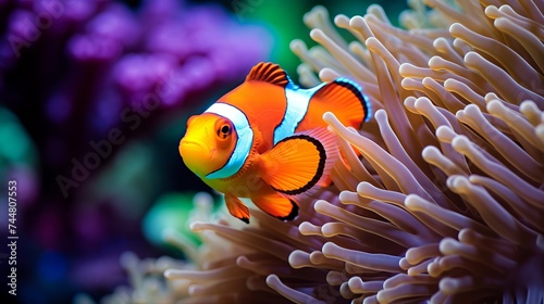 Clown fish hiding in its anemone