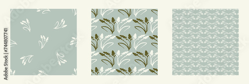 Modern botanical minimal wildflower vector pattern collection. Summer gender neutral pressed flower silhouette background. Simple nature floral paper cut out wallpaper wedding, hedgerow decor repeat.