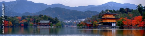 Serene Lakeside Pagodas Amidst Autumn Colors