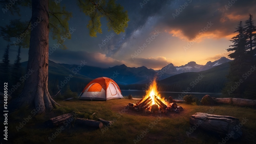 Camping under the night sky