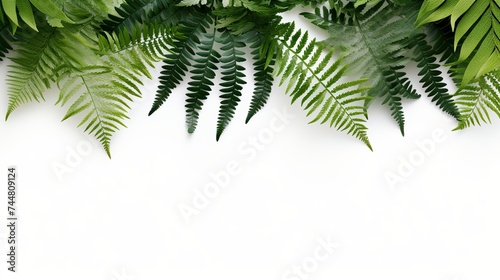 Green leaves border isolated on white background
